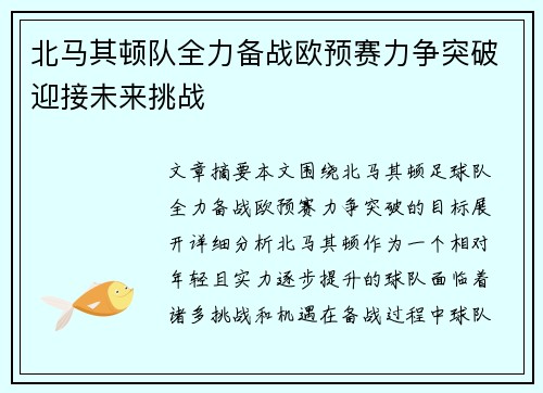 北马其顿队全力备战欧预赛力争突破迎接未来挑战